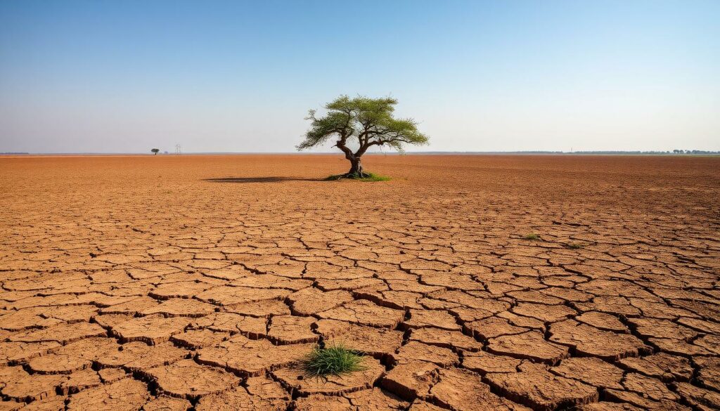 A vast, sun-baked expanse stretches across the Pantanal, the world's largest tropical wetland. Parched earth cracks under the relentless glare of the midday sun, a sparse scattering of hardy vegetation clinging to life. In the distance, a lone tree stands sentinel, its twisted branches casting long shadows across the scorched landscape. The air is heavy with the stillness of the dry season, a palpable silence broken only by the distant call of a bird. This is the Trockenzeit, the dry time, when the Pantanal transforms into a stark, primal tableau, a testament to the resilience of life in the face of nature's extremes.