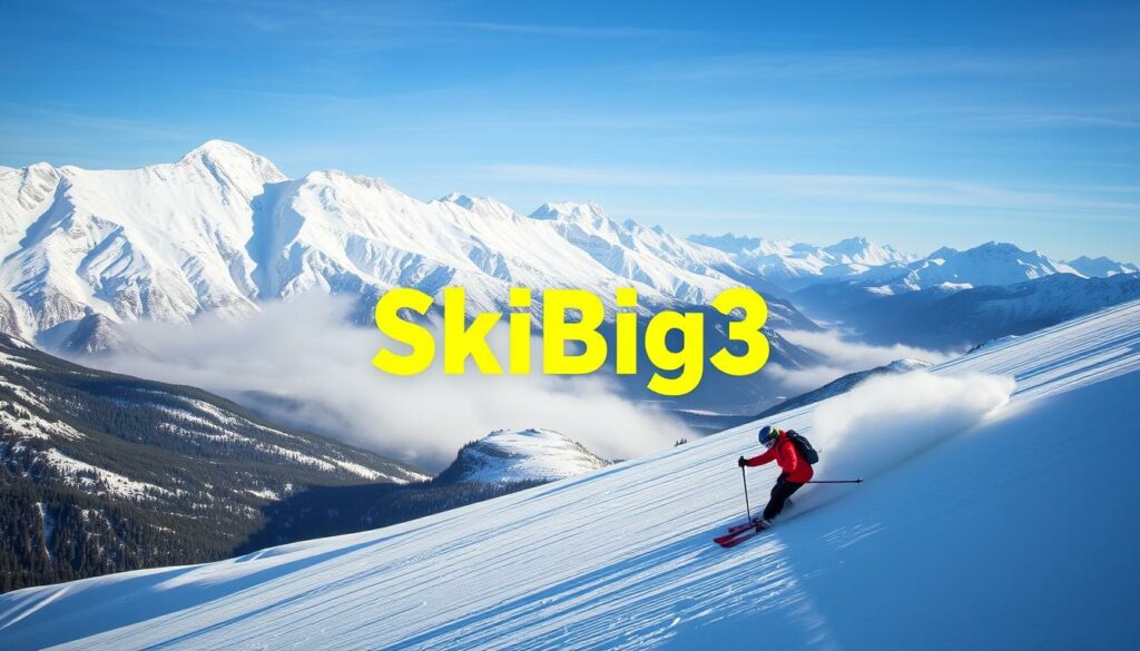 Ein Bild der "SkiBig3" mit Skifahrern in den Rocky Mountains