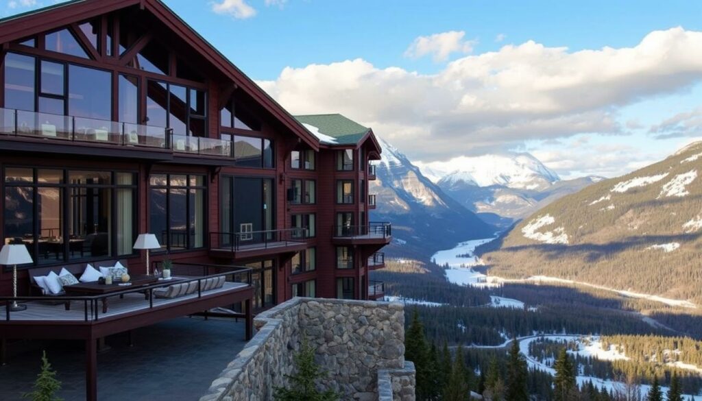 Ein Bild eines Luxushotels in Banff mit Blick auf die umliegenden Berge