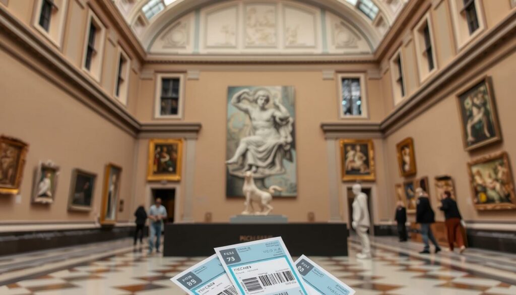 Ein Bild vom Musée Picasso in Paris, das Tickets im Vordergrund zeigt