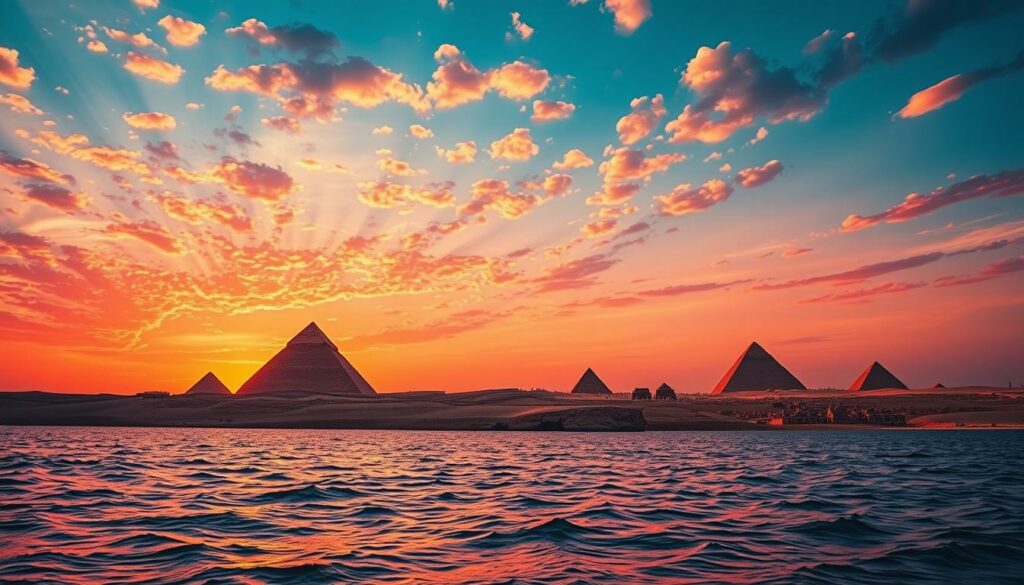 Ein Bild von Ägypten mit dem Roten Meer und Pyramiden