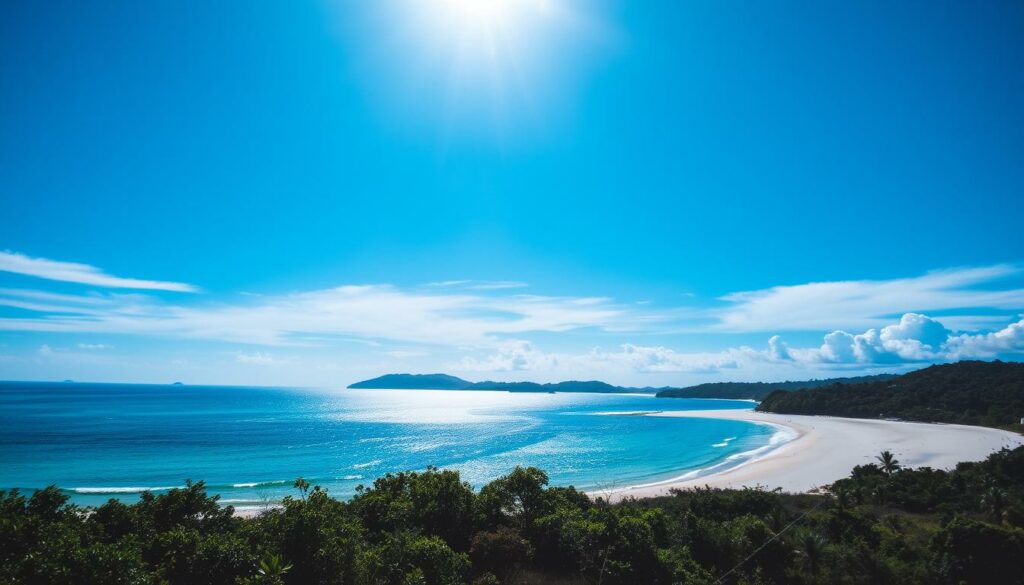 Ein Bild von Boracay während der Trockenzeit mit strahlend blauem Himmel und weißem Sandstrand