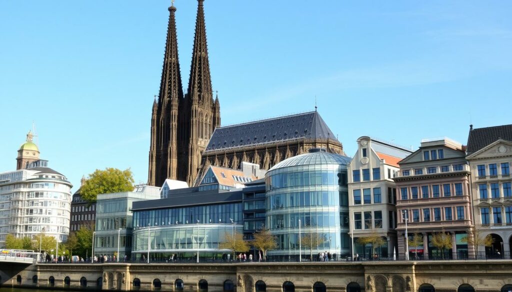 Ein Bild von Köln mit mehreren Museen im Vordergrund
