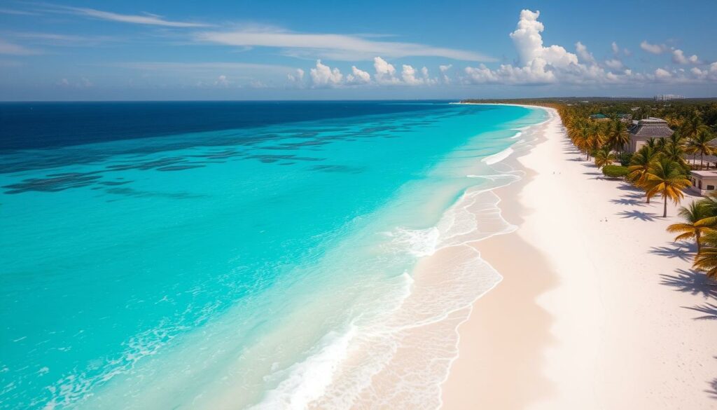 Ein Bild von Tulum mit kristallklarem Wasser und weißen Sandstränden