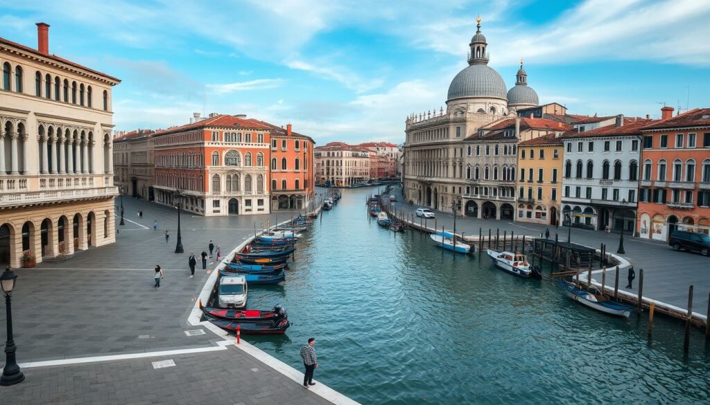 Ein Bild von Venedig im November, mit leeren Kanälen und menschenleeren Plätzen.