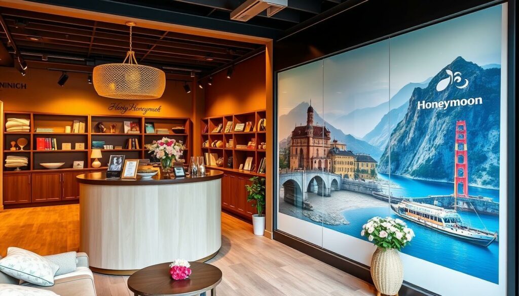 Ein Bild von einem Reisebüro in München, das auf Hochzeitsreisen spezialisiert ist.