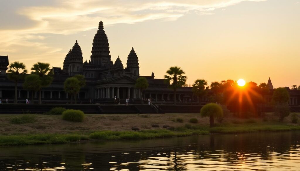 Entdecken Sie die atemberaubenden Tempelanlagen von Angkor Wat auf einer Mekong Flusskreuzfahrt.