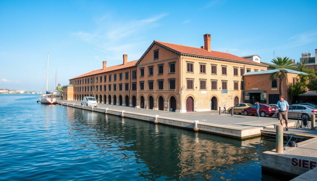 Generiere ein Bild vom Museu d'Història de Catalunya im alten Warenlager am Hafen von Port Vell