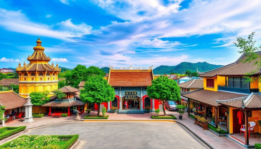 Generiere ein Bild von Hue, Da Nang und Hoi An während der besten Reisezeit