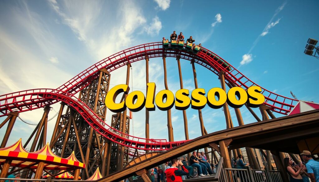 Generiere ein Bild von der Achterbahn "Colossos"