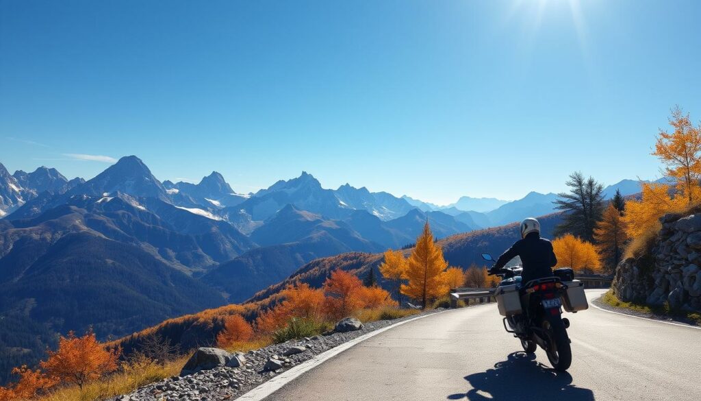 Generiere ein Bild von einer Motorradtour durch die Dolomiten