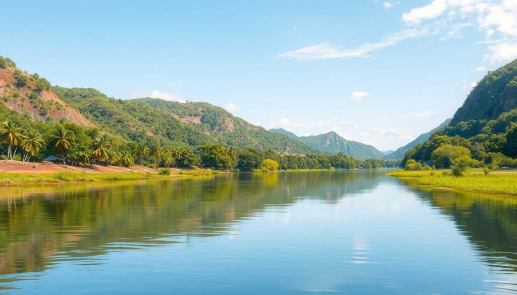 Image of a serene Mekong River scene during the dry season