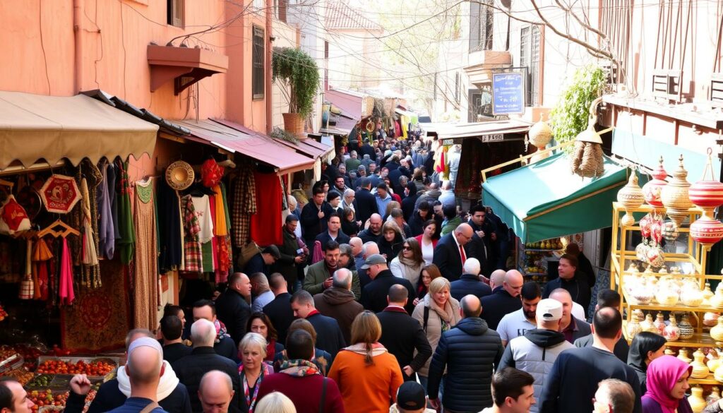 Marrakesch Souk im November mit lebendigen Farben und Menschen