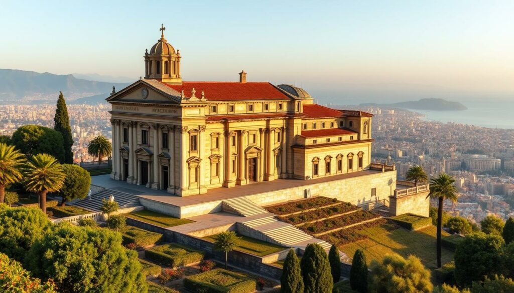 A majestic Baroque church, the Museo di San Martino, sits atop a hill overlooking the sprawling city of Naples. Its grand facade, adorned with intricate stone carvings, casts a warm glow under the soft afternoon light. The museum's lush gardens unfurl across the hilltop, offering a breathtaking panoramic view of the city and the glittering Bay of Naples beyond. Step inside to discover a treasure trove of Neapolitan art and history, including stunning frescoes, ornate cloisters, and a magnificent display of nativity scenes. Capture the museum's timeless elegance and the captivating vistas that have enchanted visitors for centuries.