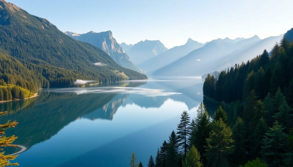 Bergsee Bohinj im Nationalpark Triglav mit schönsten Nationalparks Europas im Hintergrund Bergsee Bohinj im Nationalpark Triglav mit schönsten Nationalparks Europas im Hintergrund