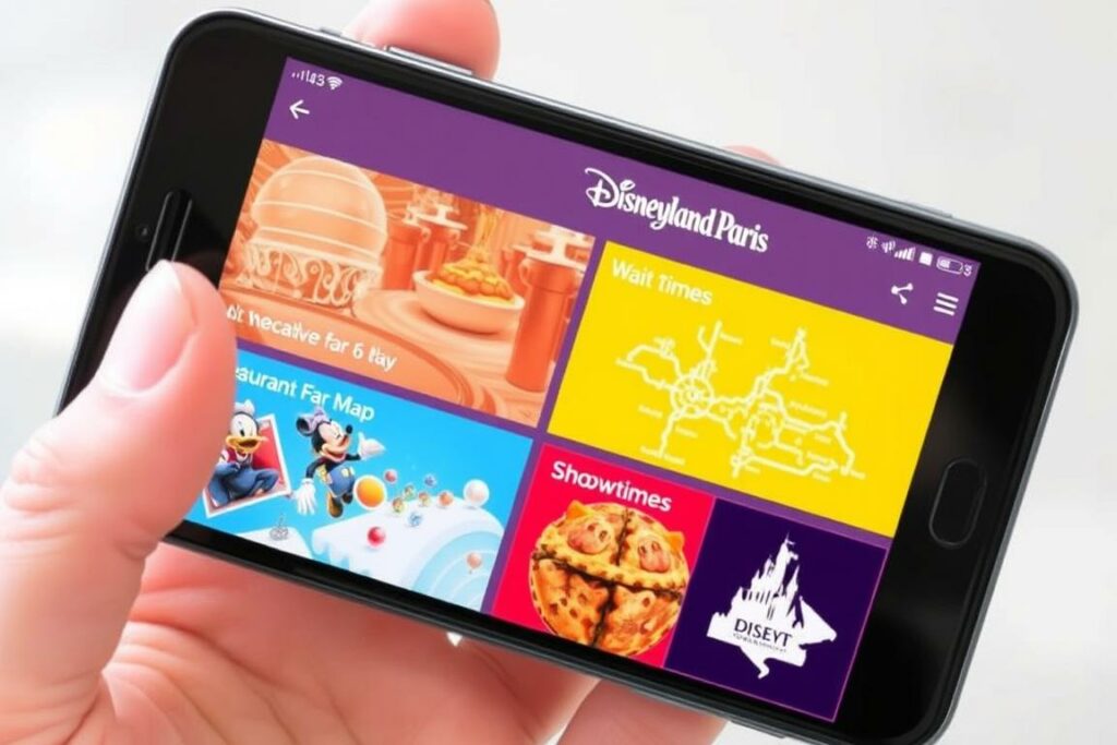 Disneyland Paris App auf einem Smartphone mit Wartezeiten Disneyland Paris App auf einem Smartphone mit Wartezeiten