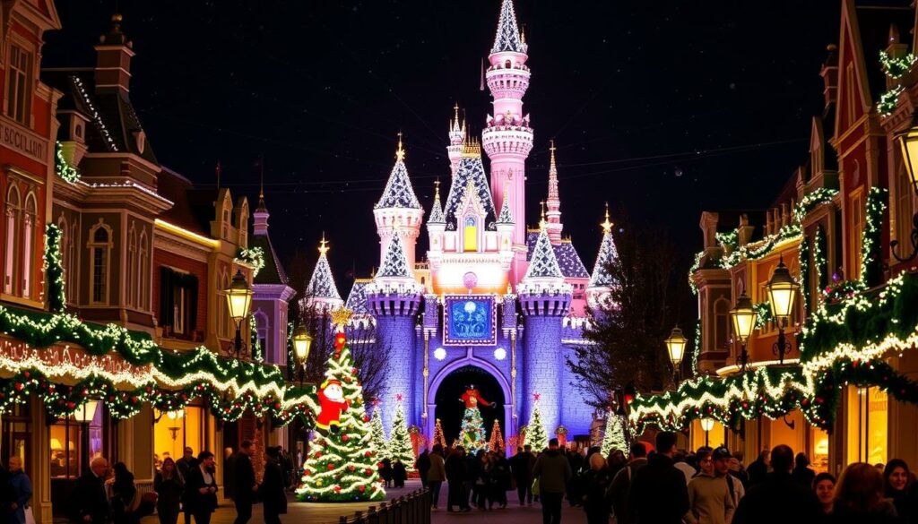 Disneyland Paris während der Weihnachtszeit mit festlicher Dekoration Disneyland Paris während der Weihnachtszeit mit festlicher Dekoration