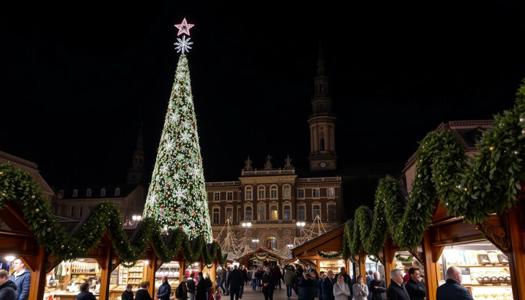 Dresdner Striezelmarkt 2025 mit der berühmten Erzgebirgspyramide und traditionellen Holzständen Dresdner Striezelmarkt 2025 mit der berühmten Erzgebirgspyramide und traditionellen Holzständen