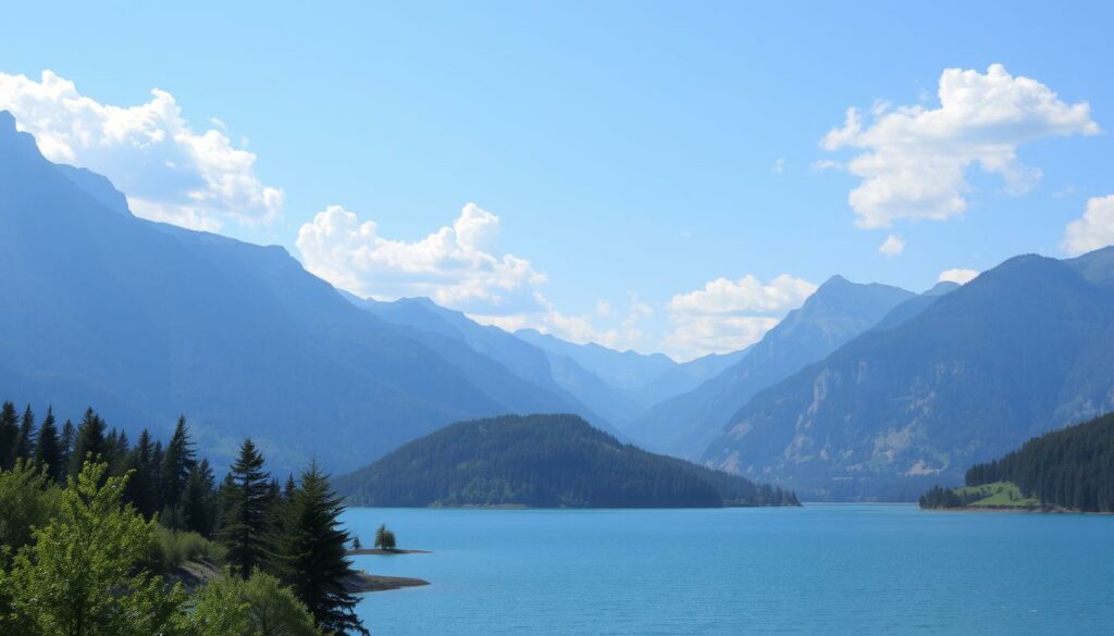 Ein Bild vom Oeschinensee mit Bergen im Hintergrund