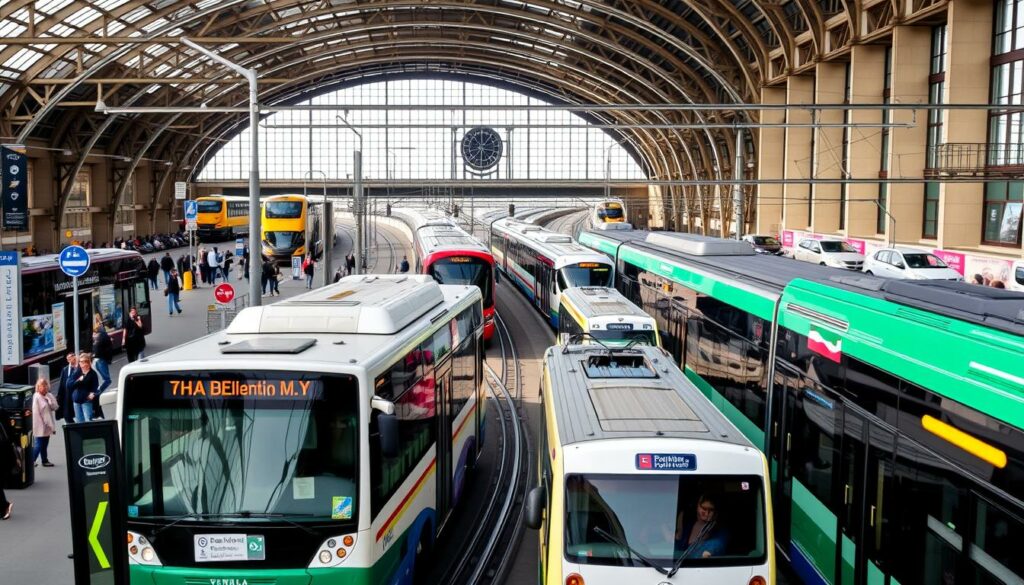 Ein Bild von den öffentlichen Verkehrsmitteln am Wien Hauptbahnhof