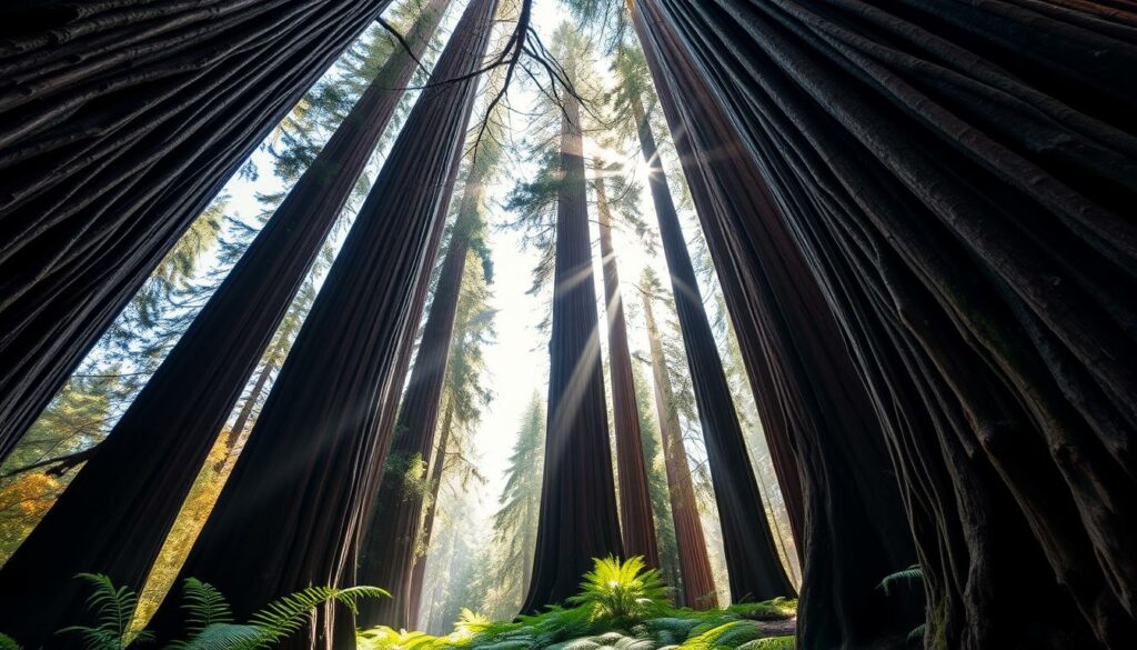 Gigantische Redwood-Bäume im Redwood National Park, einer der 10 most beautiful national parks in America Gigantische Redwood-Bäume im Redwood National Park, einer der 10 most beautiful national parks in America
