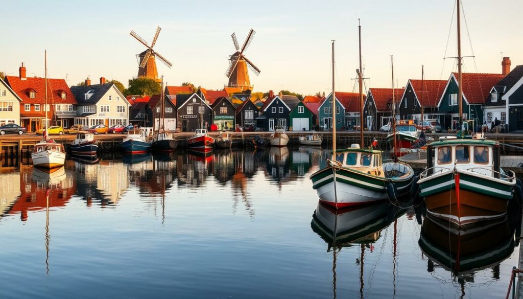Historischer Hafen von Greetsiel mit Zwillingsmühlen an der Nordsee Historischer Hafen von Greetsiel mit Zwillingsmühlen an der Nordsee