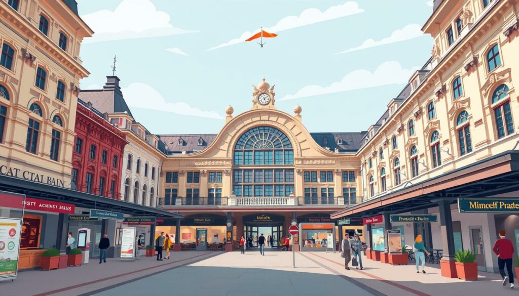 Image of Munich main station with various services and shops