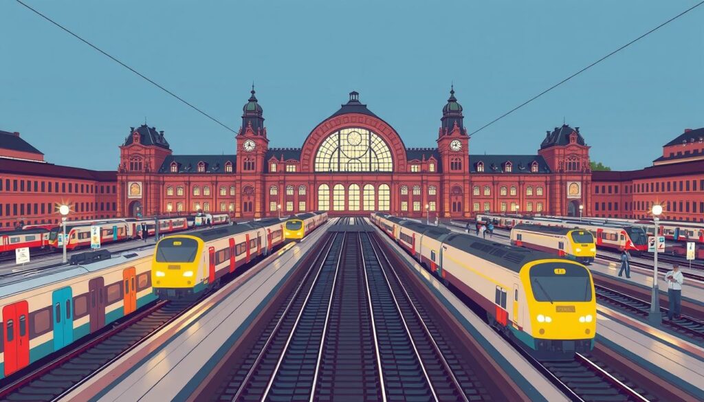 Image of Stuttgart Hauptbahnhof with various trains