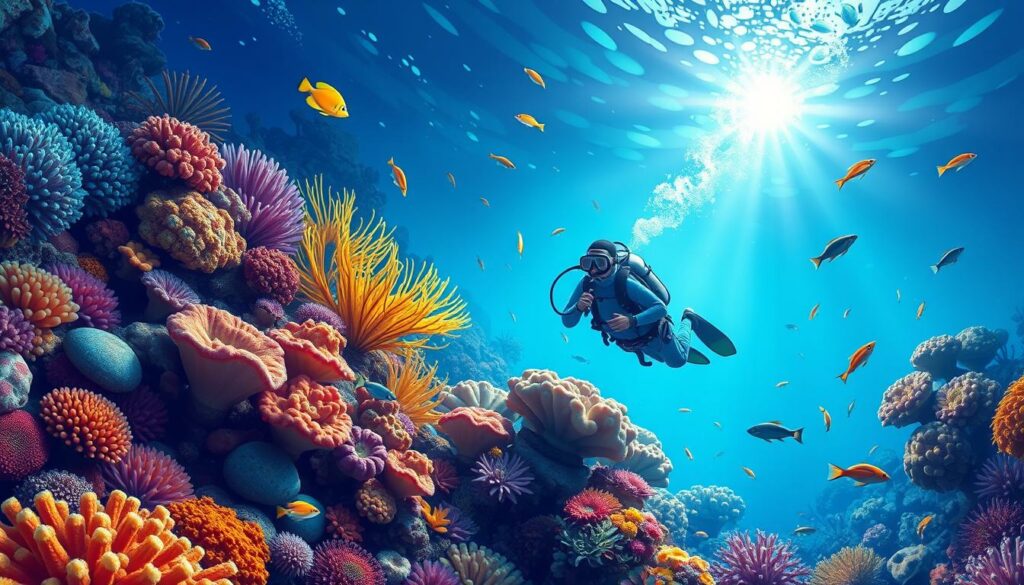 Image of a diver exploring the Red Sea's coral reefs