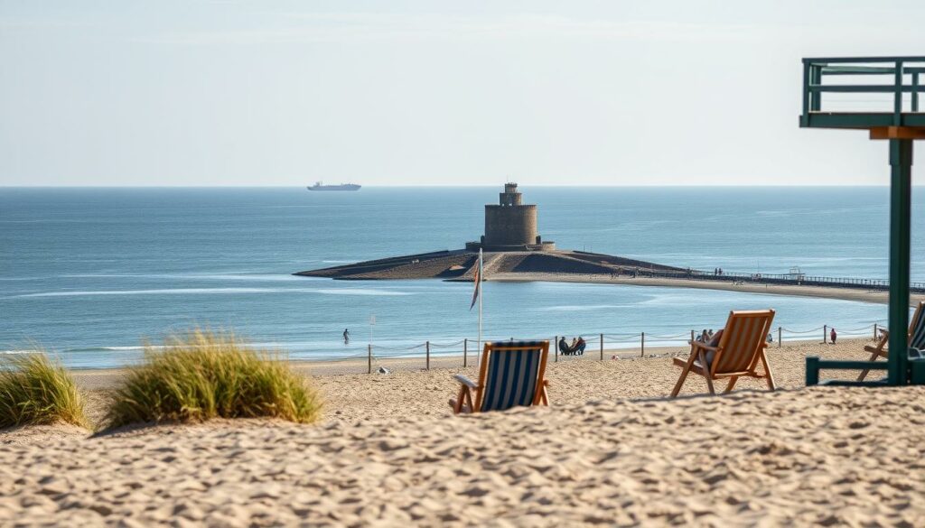 Kugelbake und Strand von Cuxhaven an der Nordsee Kugelbake und Strand von Cuxhaven an der Nordsee