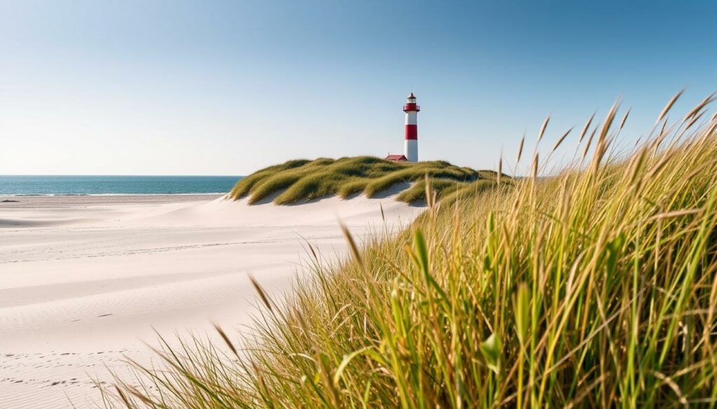 Leuchtturm und Dünenlandschaft auf Borkum an der Nordsee Leuchtturm und Dünenlandschaft auf Borkum an der Nordsee