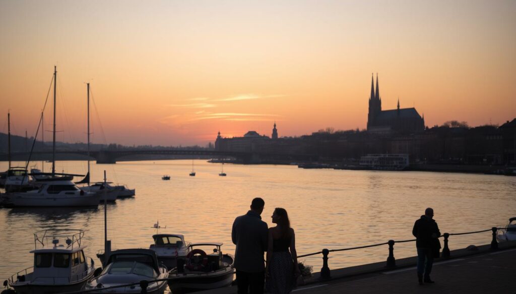 Mülheimer Hafen in Köln mit Booten und Domblick für Verliebte Mülheimer Hafen in Köln mit Booten und Domblick für Verliebte