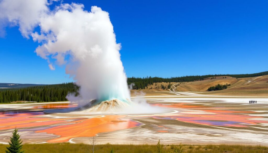 Old Faithful Geysir im Yellowstone, einer der 10 most beautiful national parks in America Old Faithful Geysir im Yellowstone, einer der 10 most beautiful national parks in America