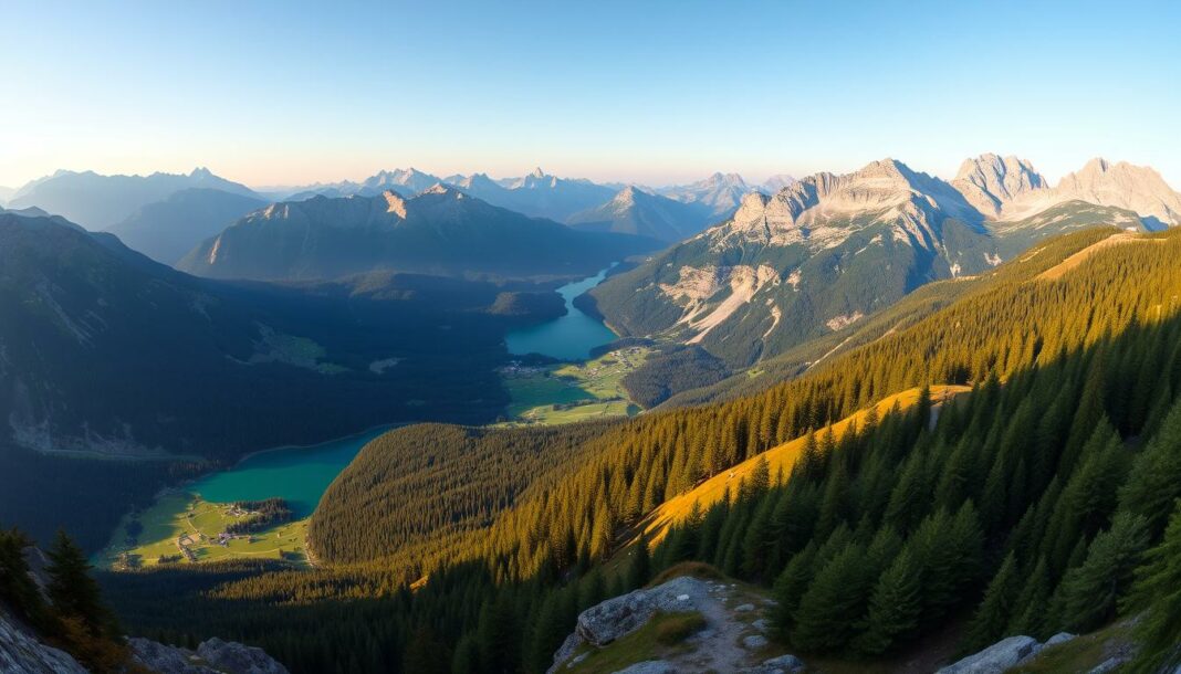 Panorama der schönsten Nationalparks Europas mit Bergen und Seen