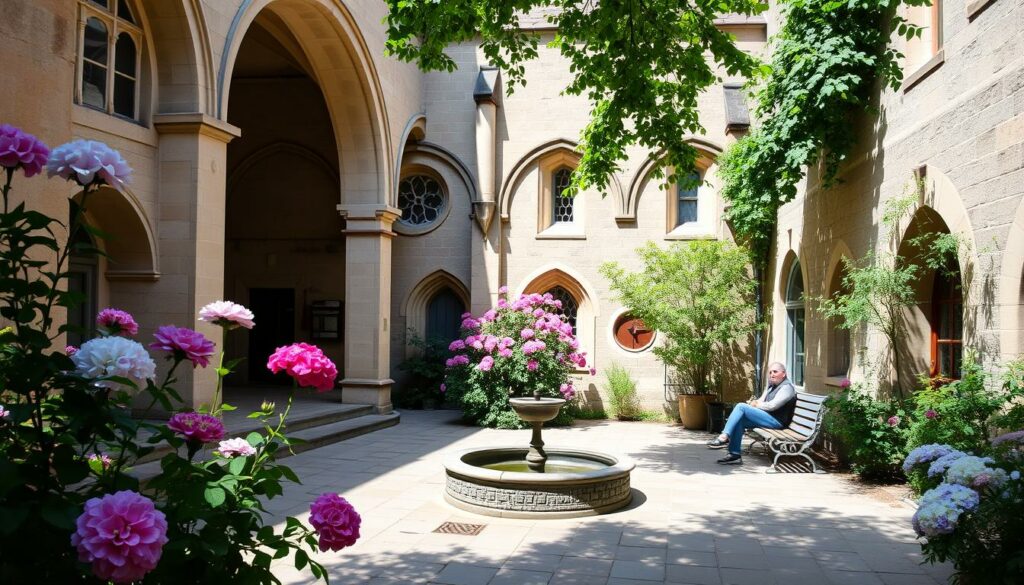 Romantischer Innenhof von St. Maria im Kapitol in Köln für Verliebte Romantischer Innenhof von St. Maria im Kapitol in Köln für Verliebte