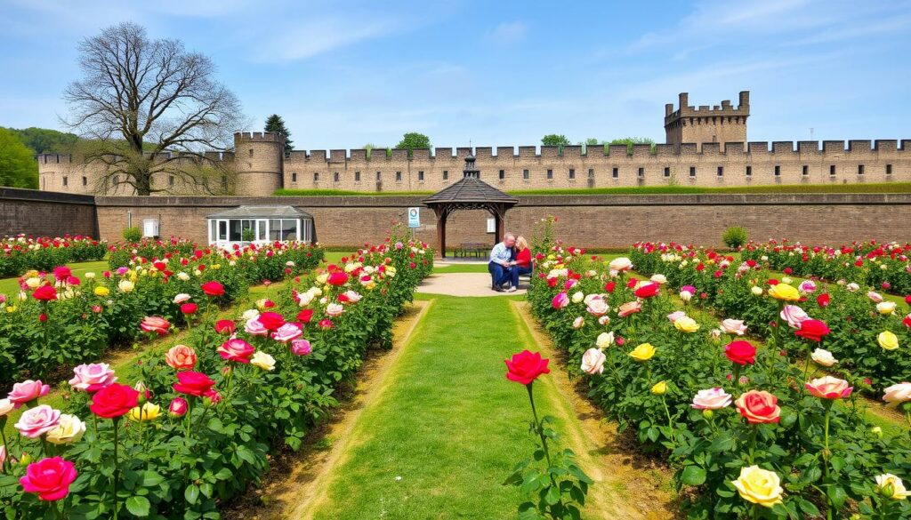 Rosengarten im Fort X Köln für Verliebte mit bunten Rosenbeeten Rosengarten im Fort X Köln für Verliebte mit bunten Rosenbeeten