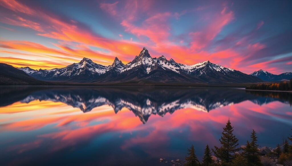 Teton Range mit Reflexion im Jenny Lake, einer der 10 most beautiful national parks in America Teton Range mit Reflexion im Jenny Lake, einer der 10 most beautiful national parks in America