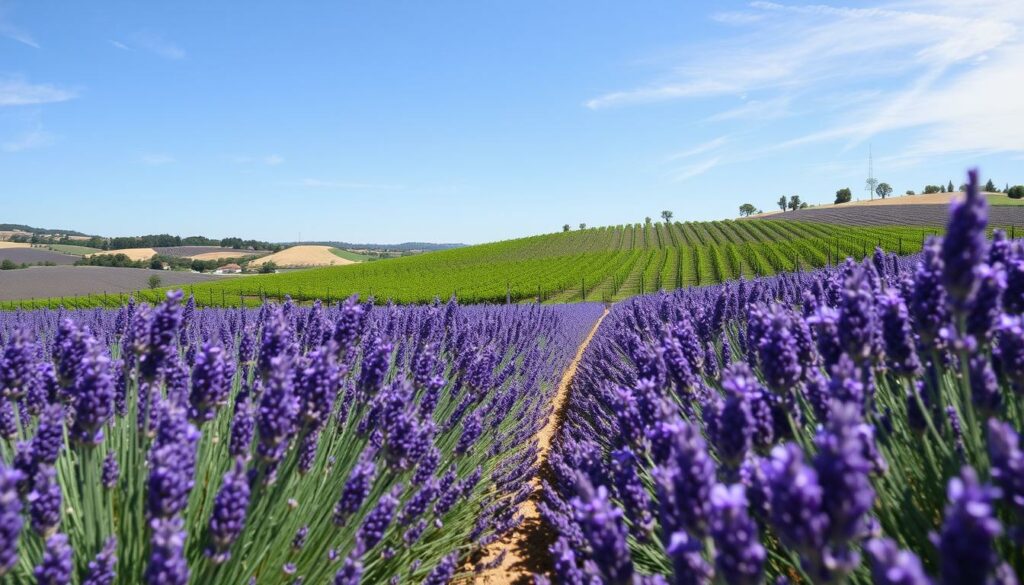 Ein Bild der Provence mit Lavendelfeldern und Weinbergen