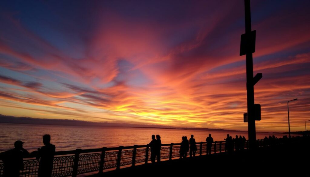Ein Bild der Seebrücke von Sellin bei Sonnenuntergang