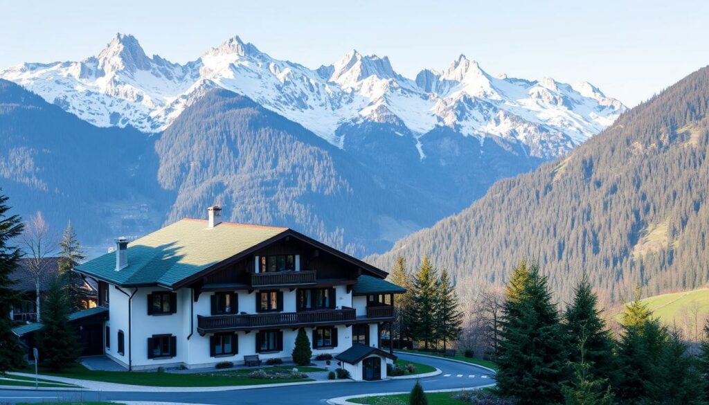 Ein Bild des Bio-Hotels Stanglwirt in Tirol, umgeben von der atemberaubenden Kulisse des Wilden Kaisers