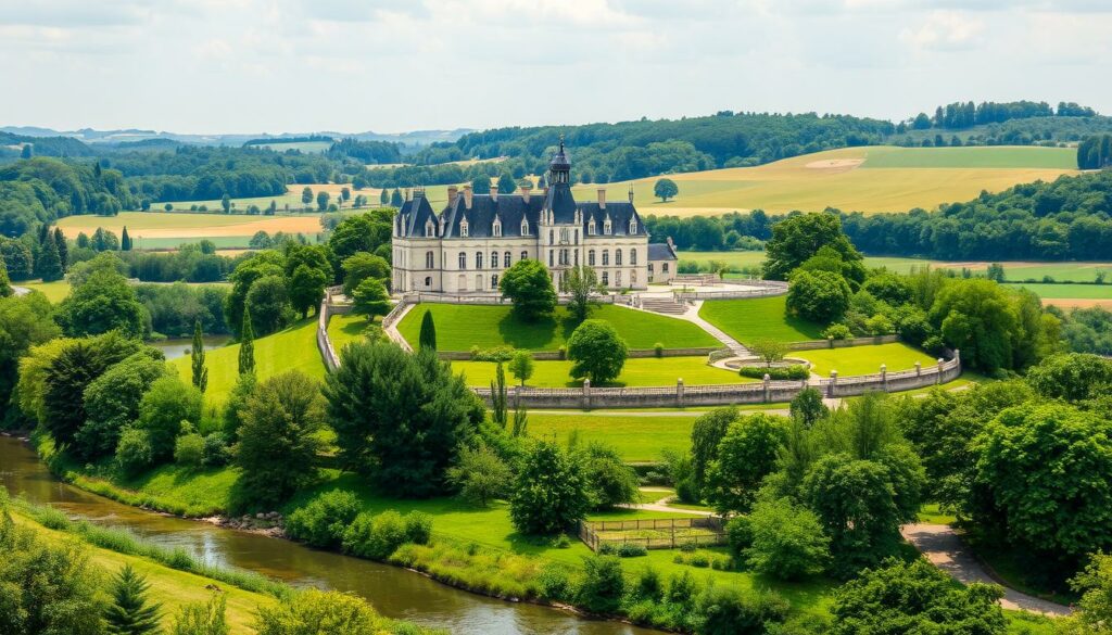 Ein Bild des Loire-Tals mit einem majestätischen Schloss und einer idyllischen Landschaft