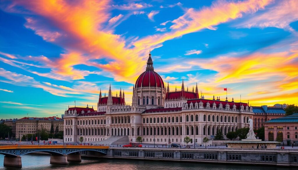 Ein Bild von Budapest mit dem Parlamentsgebäude