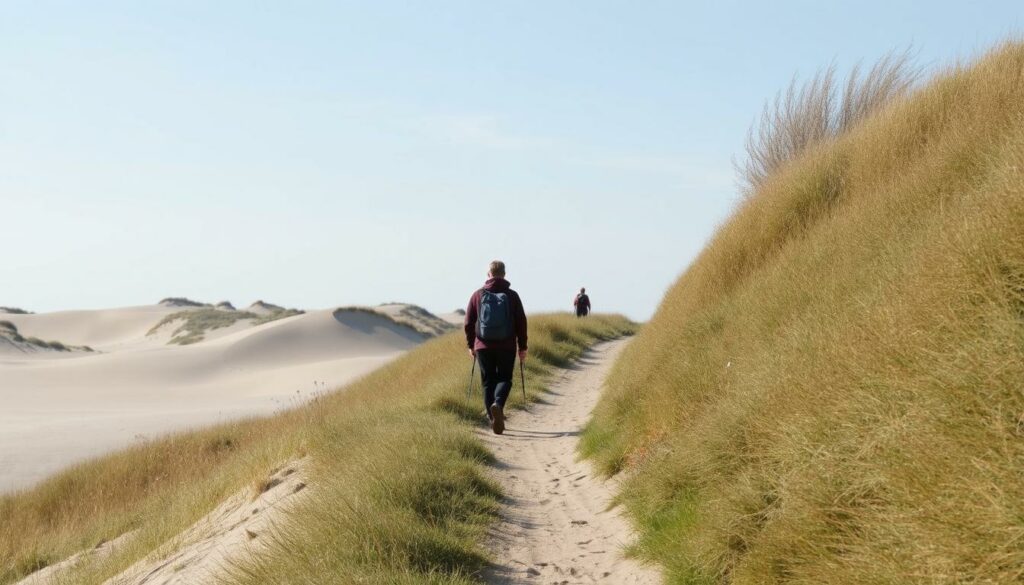 Ein Bild von Wanderern auf einem Dünenweg in Westkapelle