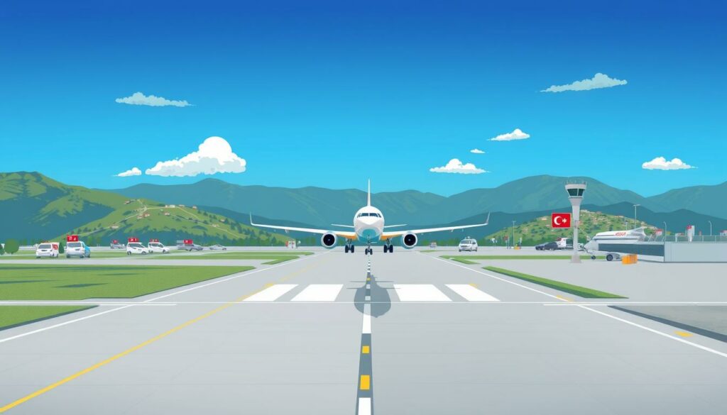 Ein Bild von einem Flugzeug bei der Landung in der Türkei