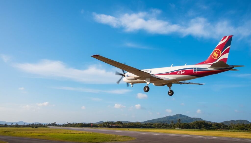 Ein Bild von einem Flugzeug, das auf Koh Samui landet