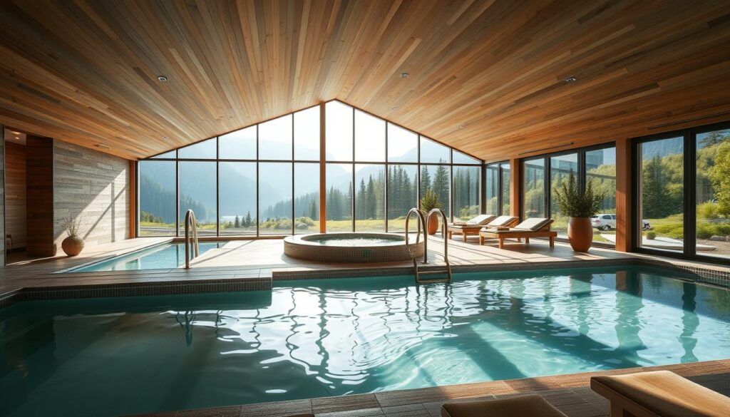 Ein Bild von einem Wellnesshotel in Bayern mit einem großen Wellnessbereich