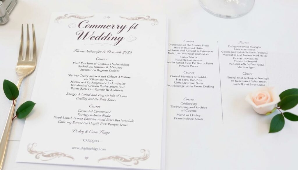 Ein Bild von einem eleganten Hochzeitsmenü mit verschiedenen Gängen