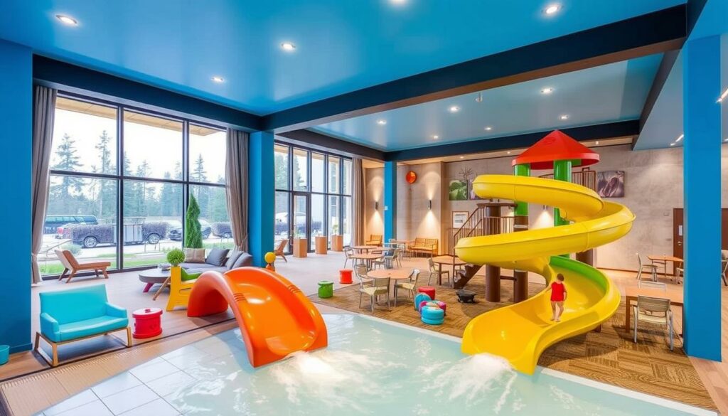 Ein Bild von einem familienfreundlichen Wellnesshotel in Bayern mit Kinderbereich und Wasserwelt.