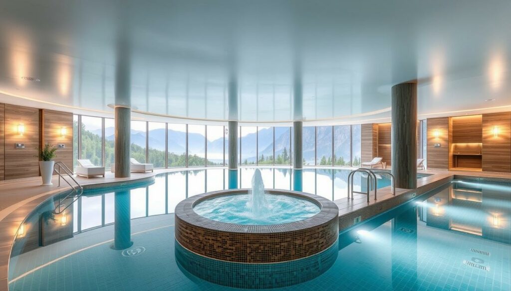 Ein Bild von einem luxuriösen Wellnesshotel in Bayern mit großzügigem Spa-Bereich
