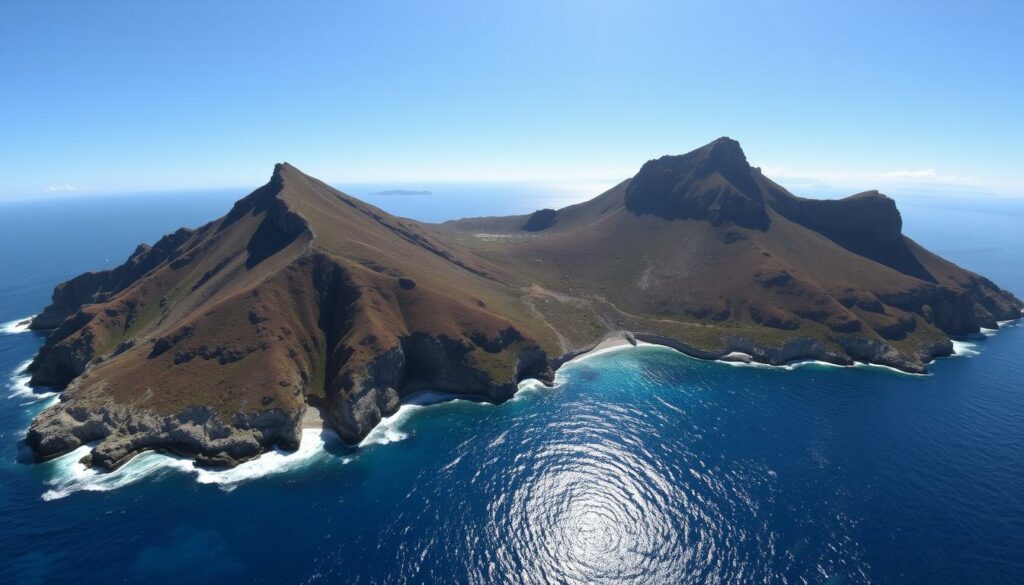 A breathtaking panoramic vista of the Filicudi and Alicudi Naturreservat, twin volcanic islands in the Aeolian archipelago off the northern coast of Sicily. Jagged cliffs and rocky outcrops rise dramatically from the azure waters of the Tyrrhenian Sea, their slopes blanketed in lush, untamed Mediterranean vegetation. Sunlight glints off the waves lapping at the shores, illuminating the rugged, untamed beauty of this remote, secluded sanctuary. In the distance, the silhouettes of other Aeolian Islands can be seen, hazy on the horizon. The scene evokes a sense of timeless tranquility and the untamed power of nature, capturing the essence of these unspoiled natural wonders. A breathtaking panoramic vista of the Filicudi and Alicudi Naturreservat, twin volcanic islands in the Aeolian archipelago off the northern coast of Sicily. Jagged cliffs and rocky outcrops rise dramatically from the azure waters of the Tyrrhenian Sea, their slopes blanketed in lush, untamed Mediterranean vegetation. Sunlight glints off the waves lapping at the shores, illuminating the rugged, untamed beauty of this remote, secluded sanctuary. In the distance, the silhouettes of other Aeolian Islands can be seen, hazy on the horizon. The scene evokes a sense of timeless tranquility and the untamed power of nature, capturing the essence of these unspoiled natural wonders.